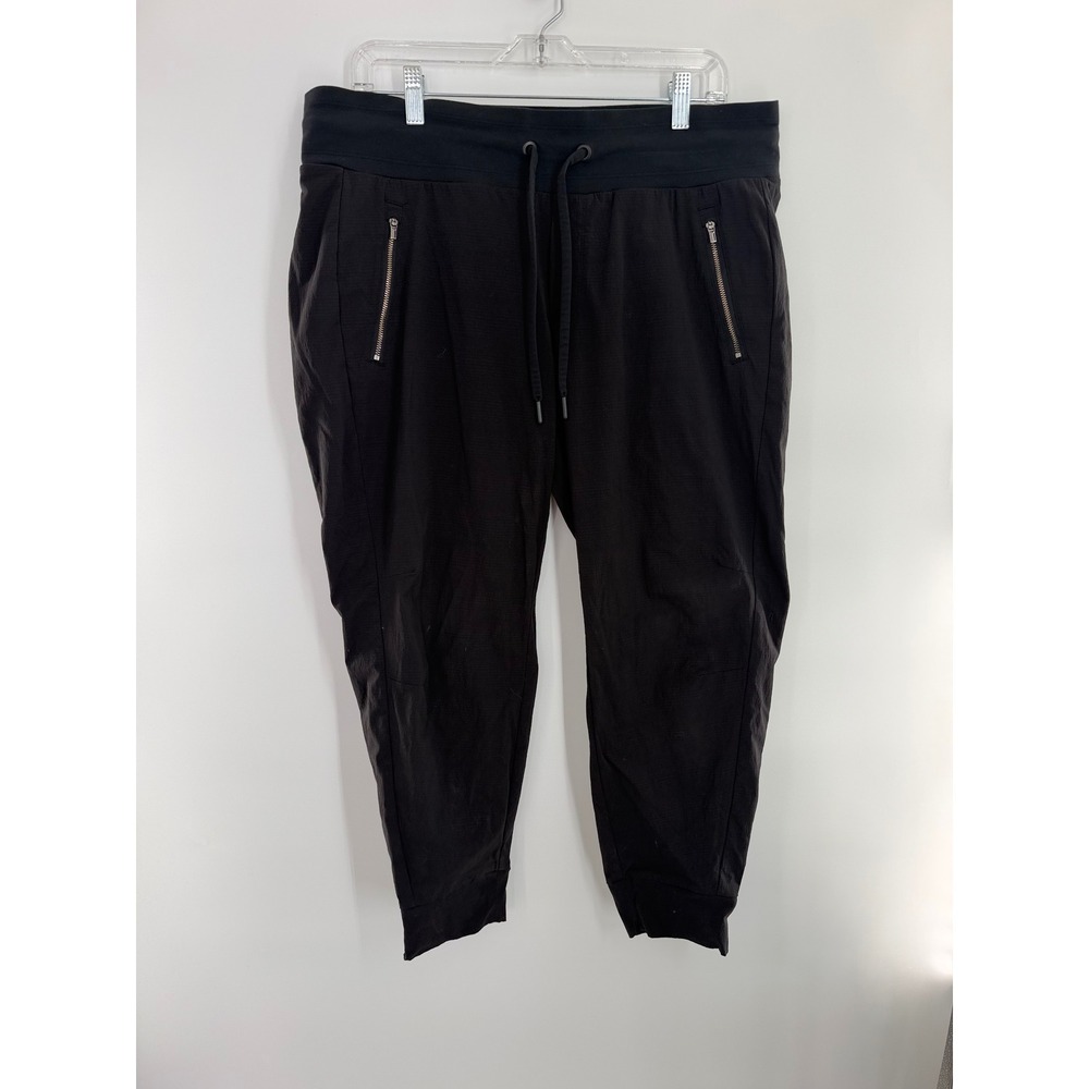 Athleta Black Ripstop Jogger Pants Womens 14P Petite Zipper Pockets Drawstring